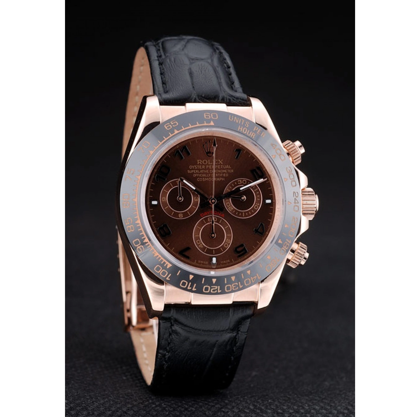 AAA Replica Watches Leather 41975 Bezel Black Daytona Rolex Black Strap Brown Ceramic Dial 0616